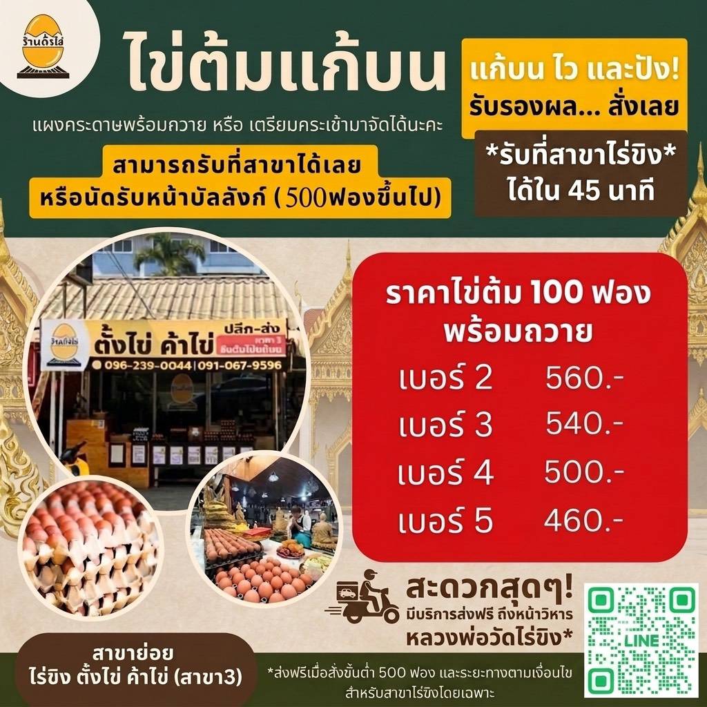 ราคาไข่ต้มแก้บน ร้านตั้งไข่